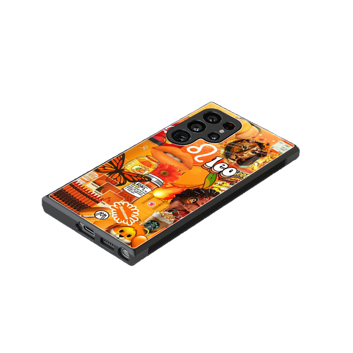 leo aesthetic collage back phone cover | glass case for samsung galaxy s23 ultra