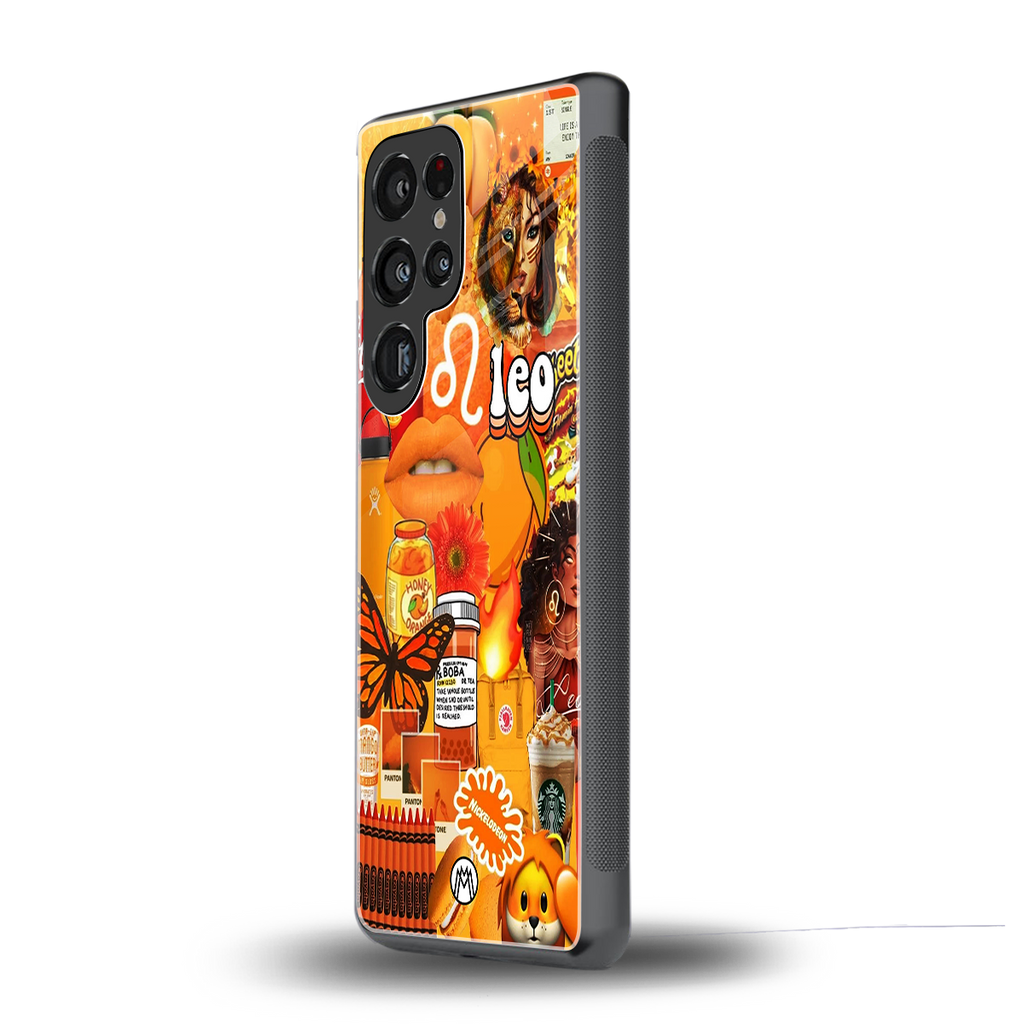 leo aesthetic collage back phone cover | glass case for samsung galaxy s25 ultra