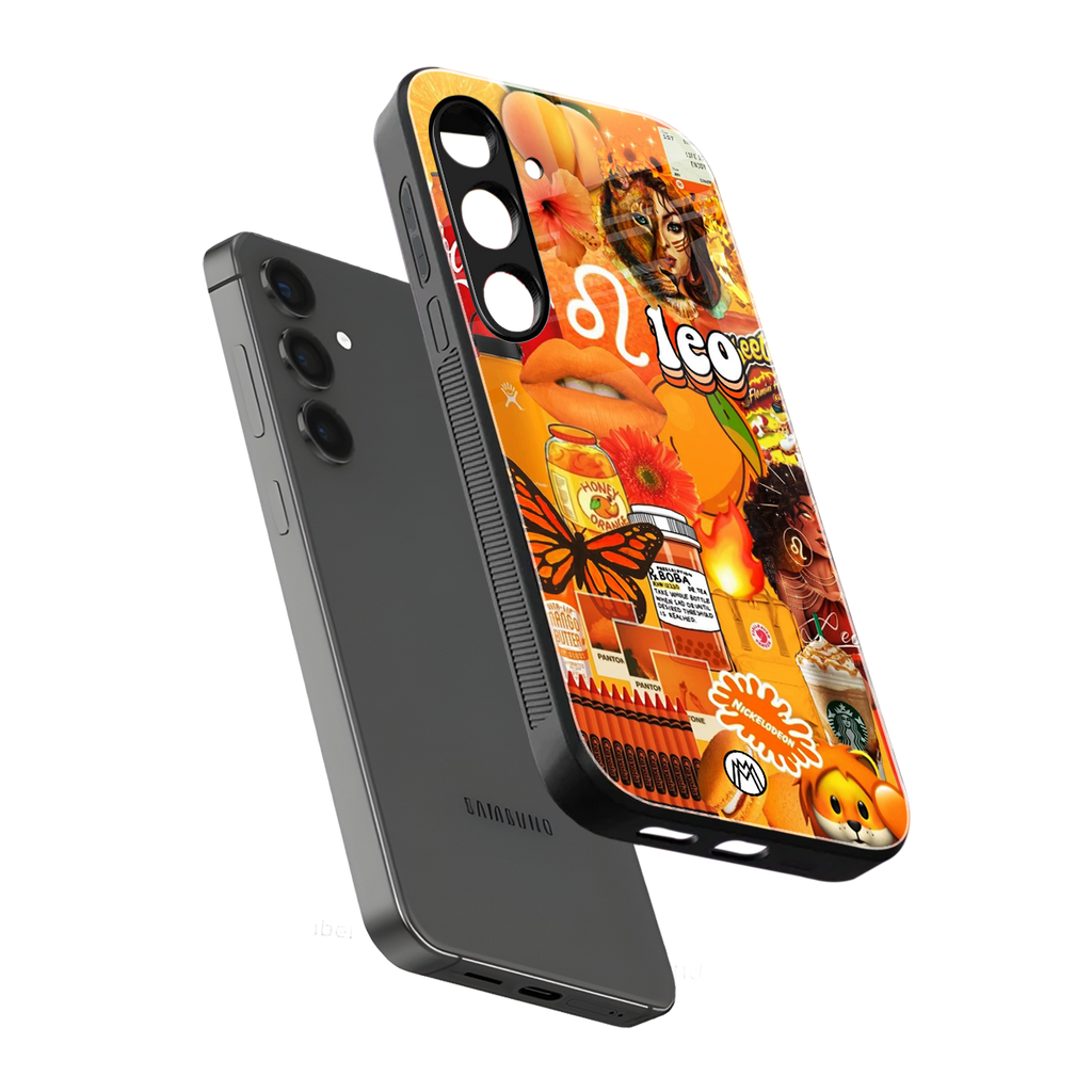 leo aesthetic collage back phone cover | glass case for samsung galaxy s25 plus
