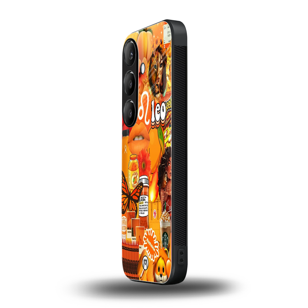 leo aesthetic collage back phone cover | glass case for samsung galaxy s24 fe