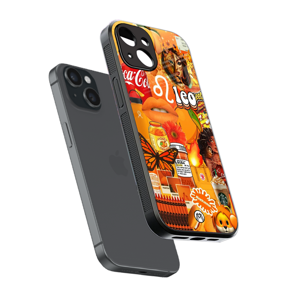 leo aesthetic collage back phone cover | glass case for iphone 15