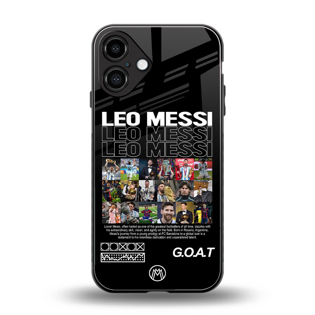 leo messi back phone cover | glass case for iphone 16 plus