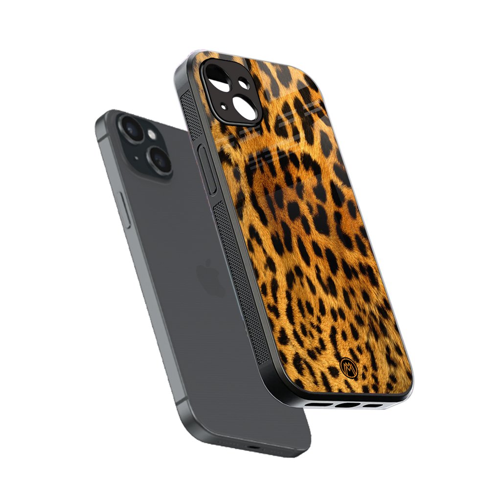 leopard fur back phone cover | glass case for iphone 15 plus