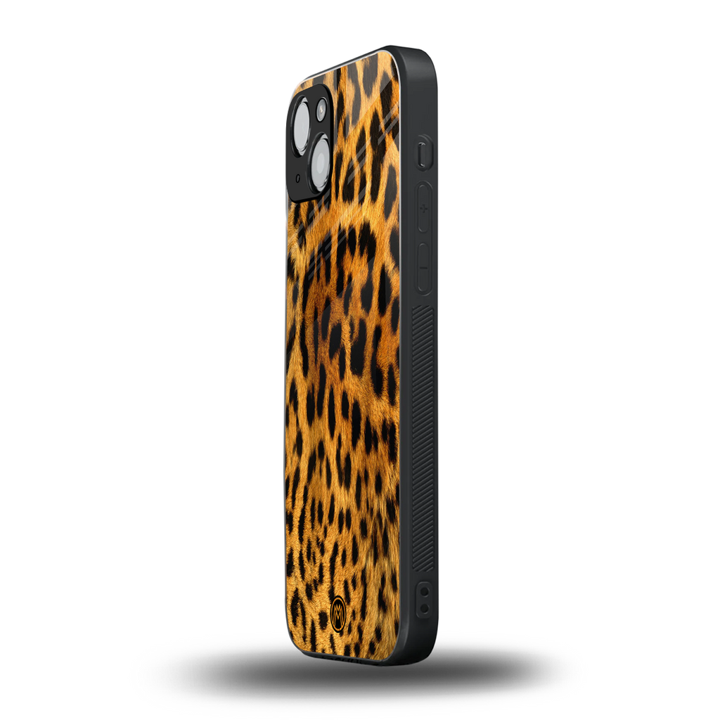leopard fur back phone cover | glass case for iphone 15 plus