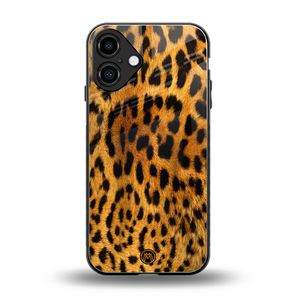 leopard fur back phone cover | glass case for iphone 16 plus