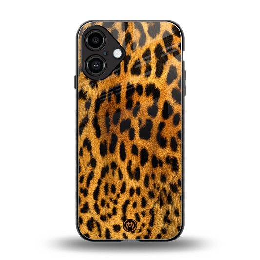 leopard fur back phone cover | glass case for iphone 16 plus