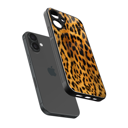 leopard fur back phone cover | glass case for iphone 16 plus