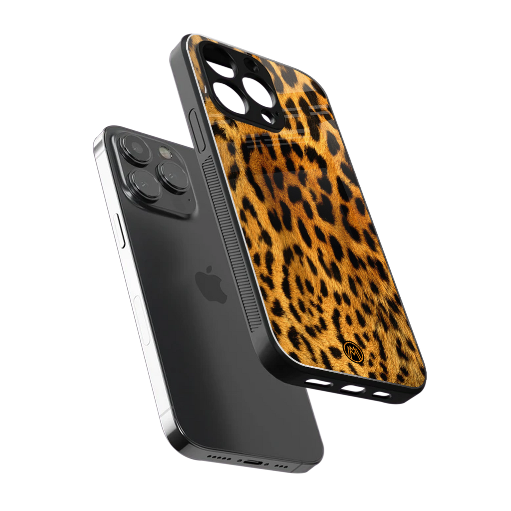 leopard fur back phone cover | glass case for iphone 16 pro max