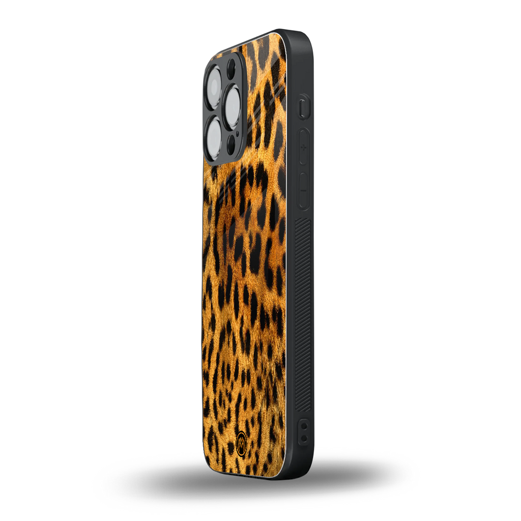 leopard fur back phone cover | glass case for iphone 16 pro max