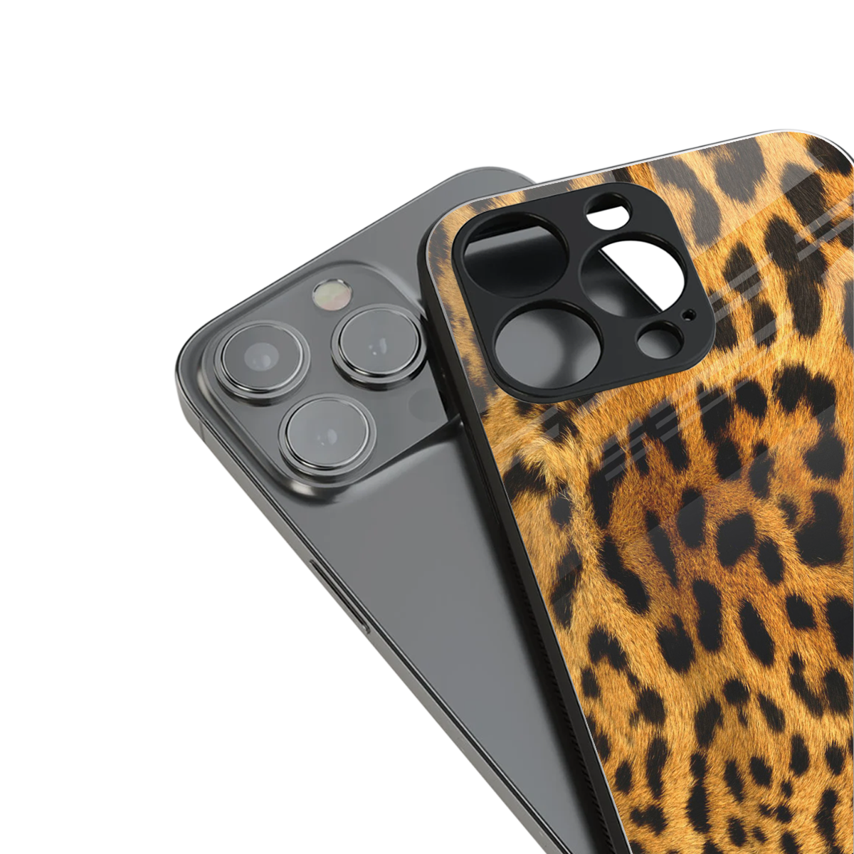 leopard fur back phone cover | glass case for iphone 13 pro max