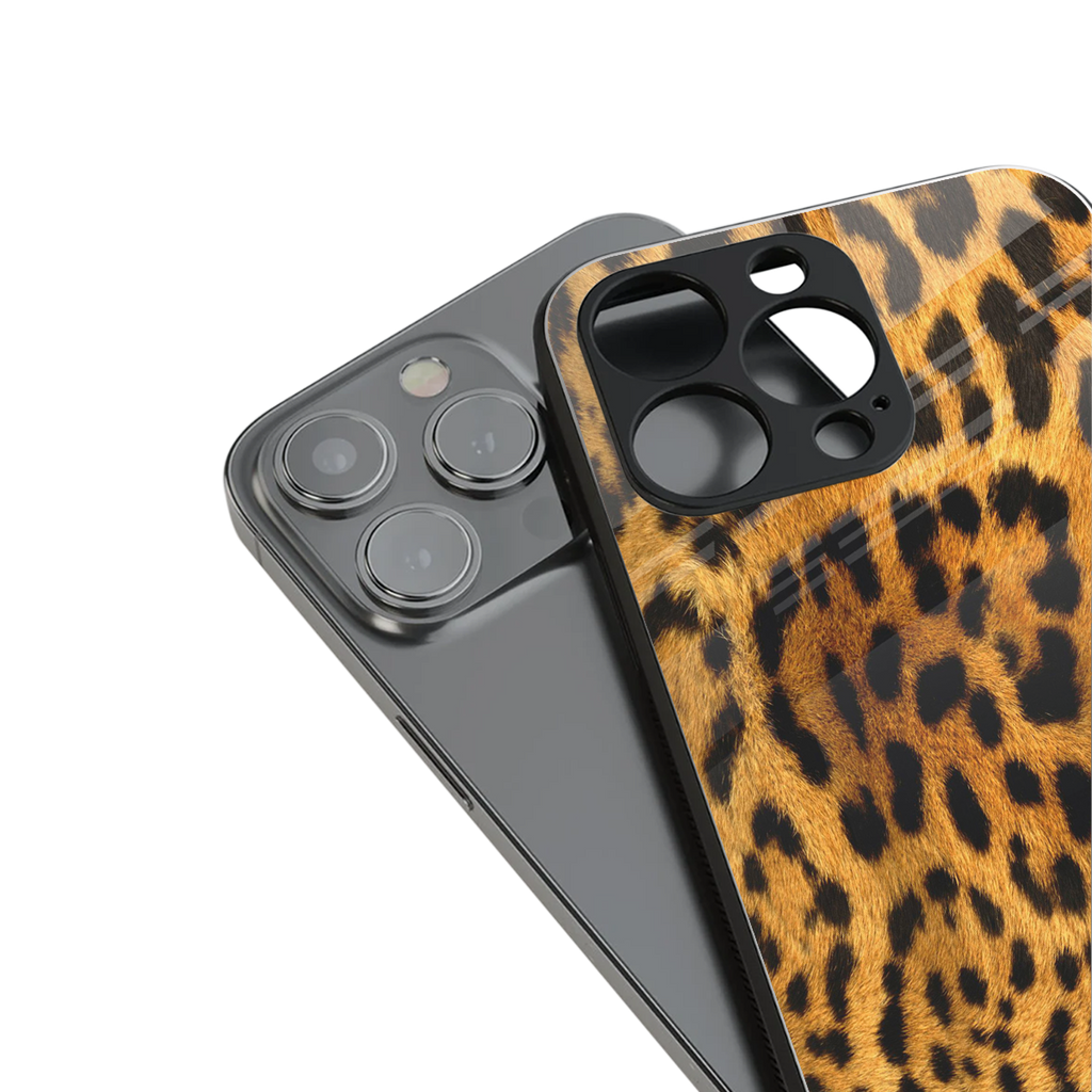 leopard fur back phone cover | glass case for iphone 16 pro max