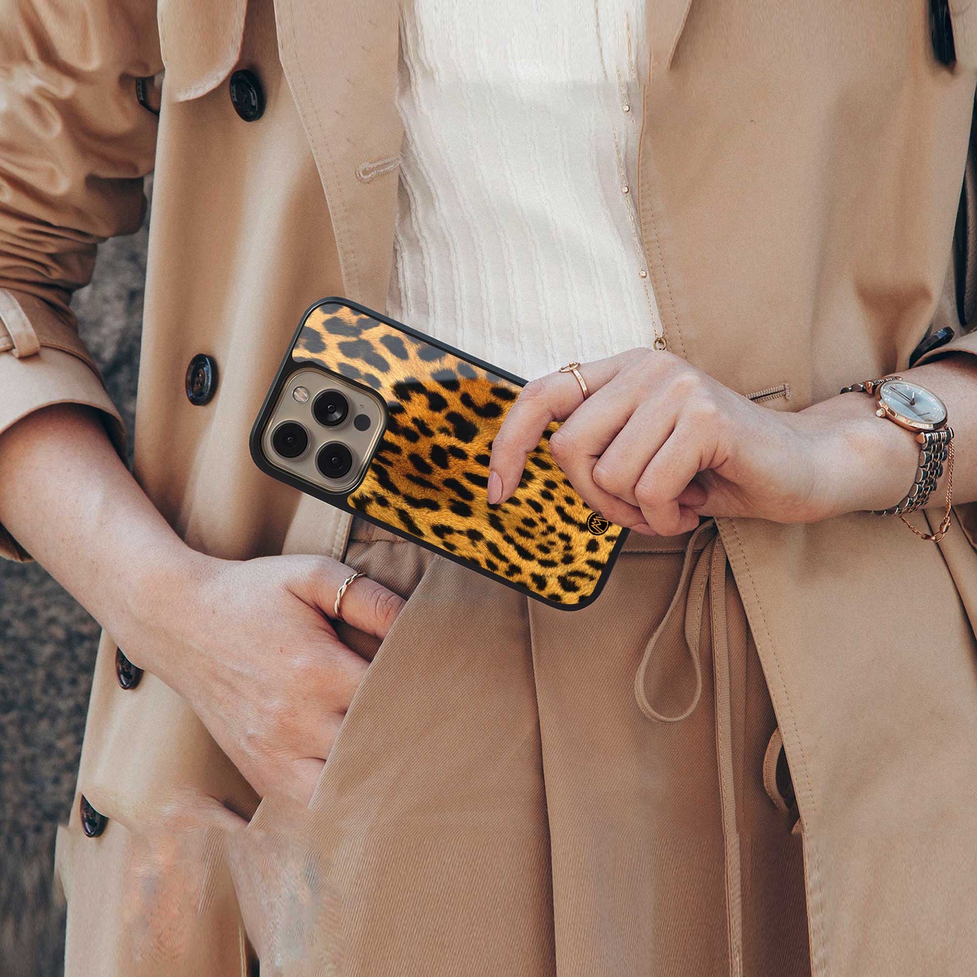 leopard fur back phone cover | glass case for iphone 13 pro max