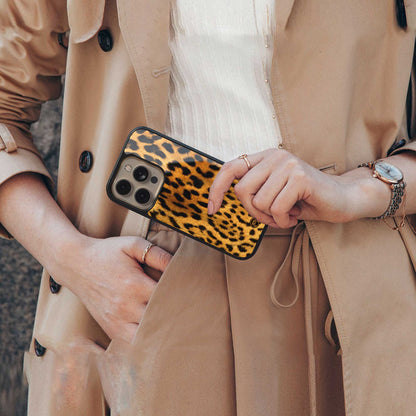 leopard fur back phone cover | glass case for iphone 13 pro max
