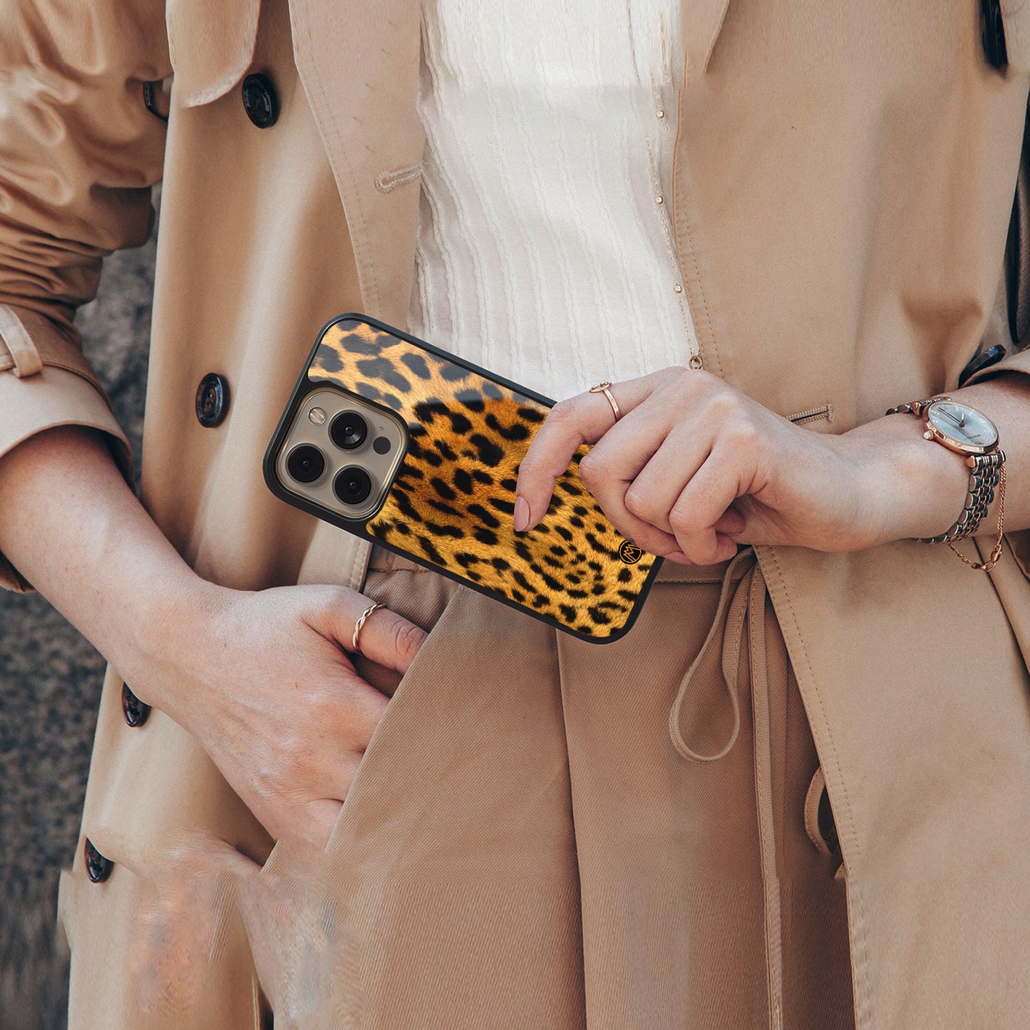 leopard fur back phone cover | glass case for iphone 16 pro