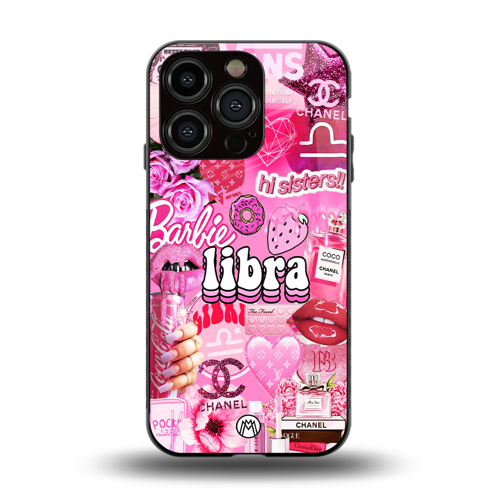 libra aesthetic collage back phone cover | glass case for iphone 15 pro