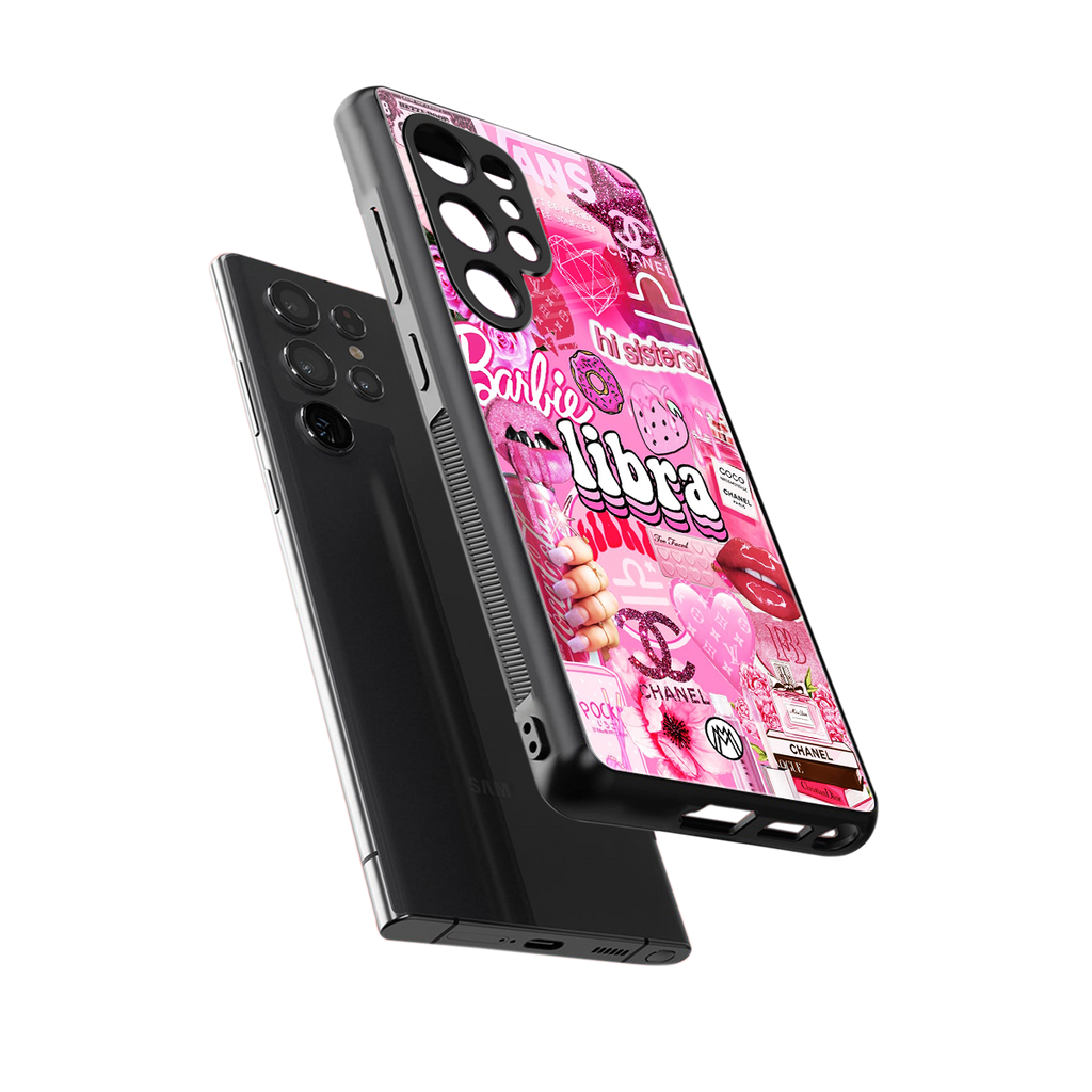 libra aesthetic collage back phone cover | glass case for samsung galaxy s25 ultra