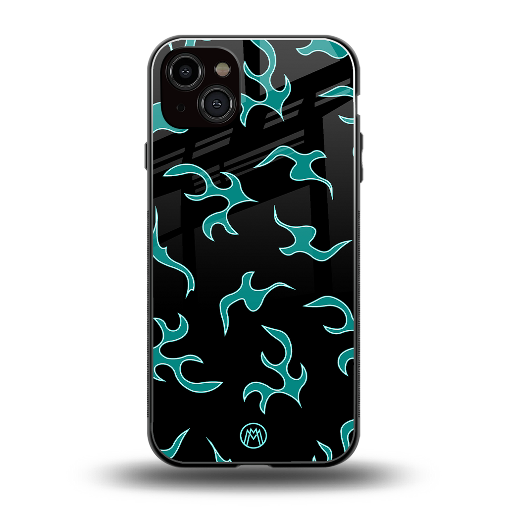 lil blue flames back phone cover | glass case for iphone 14 plus
