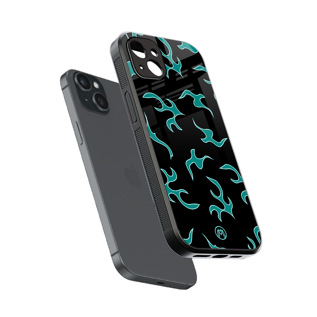 lil blue flames back phone cover | glass case for iphone 14 plus