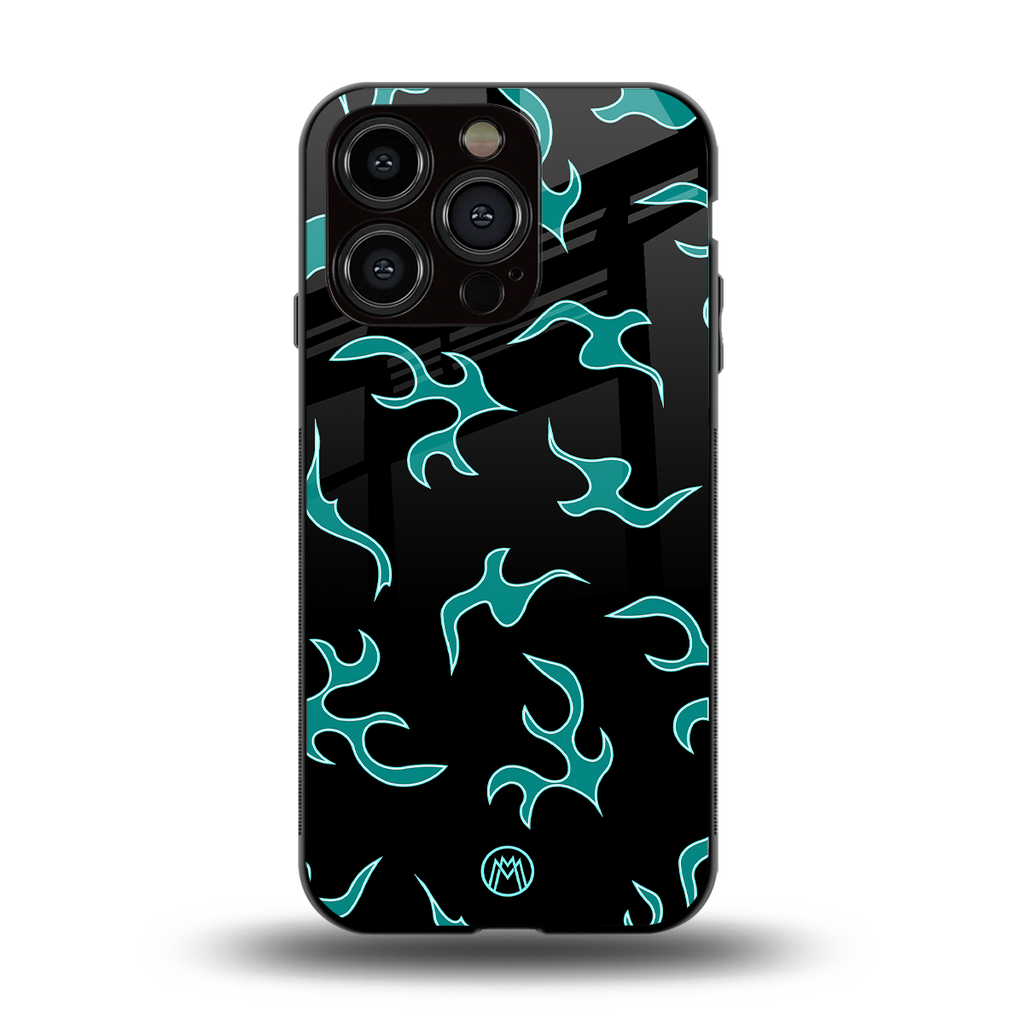 lil blue flames back phone cover | glass case for iphone 14 pro