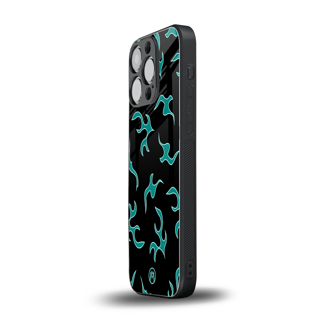 lil blue flames back phone cover | glass case for iphone 15 pro