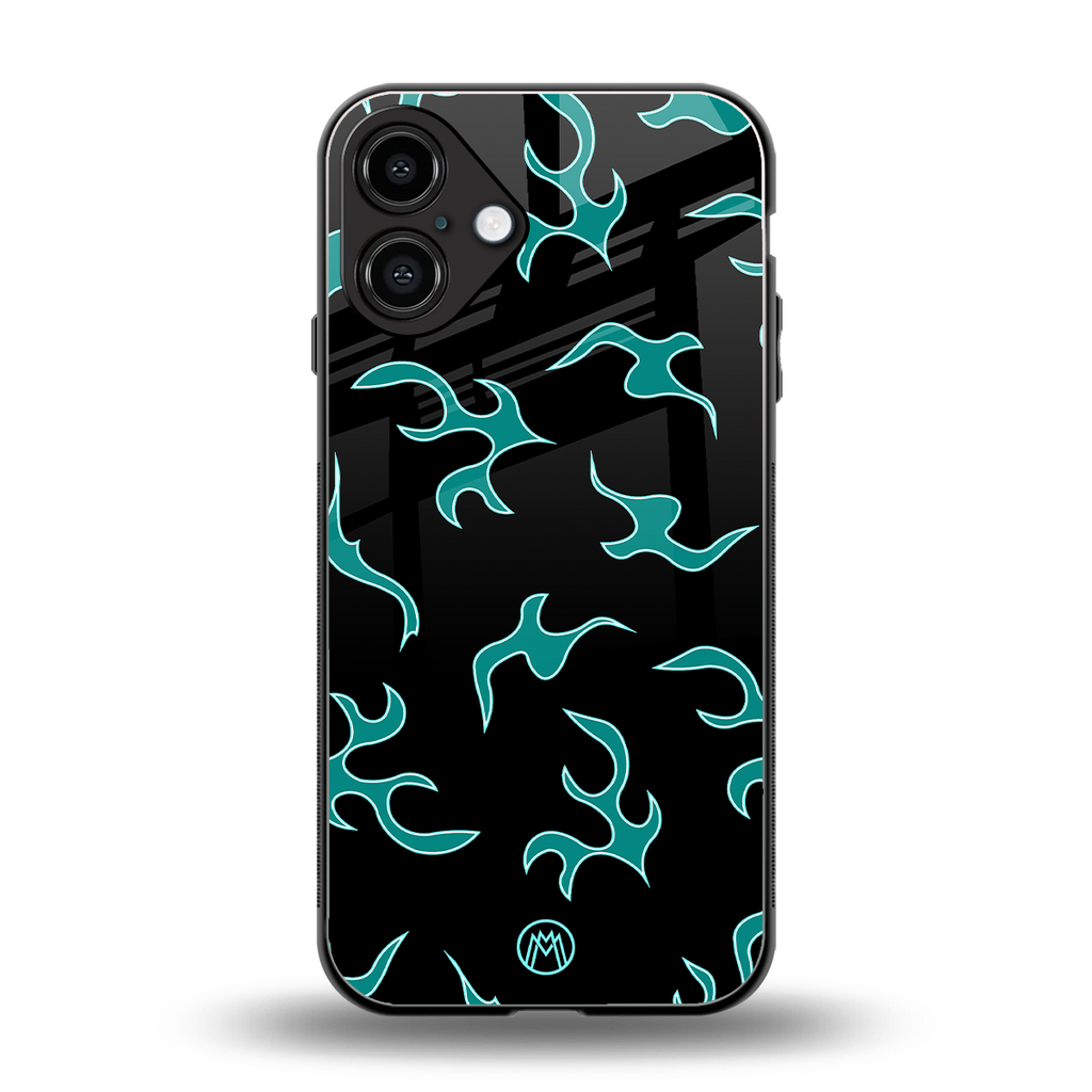 lil blue flames back phone cover | glass case for iphone 16 plus
