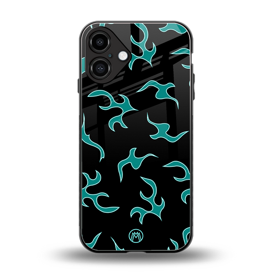 lil blue flames back phone cover | glass case for iphone 16 plus