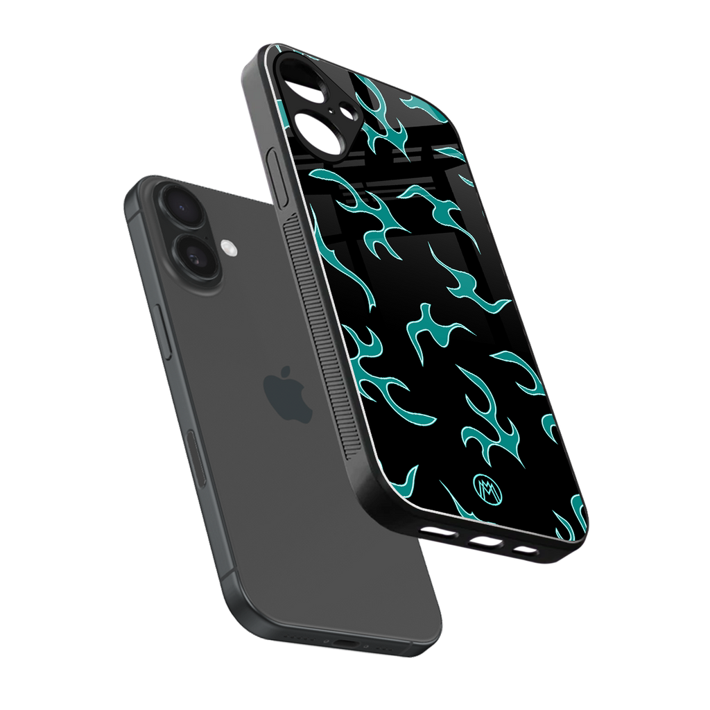 lil blue flames back phone cover | glass case for iphone 16 plus