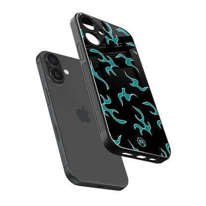 lil blue flames back phone cover | glass case for iphone 16 plus