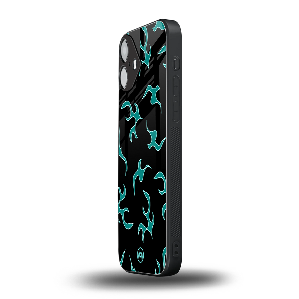 lil blue flames back phone cover | glass case for iphone 16 plus