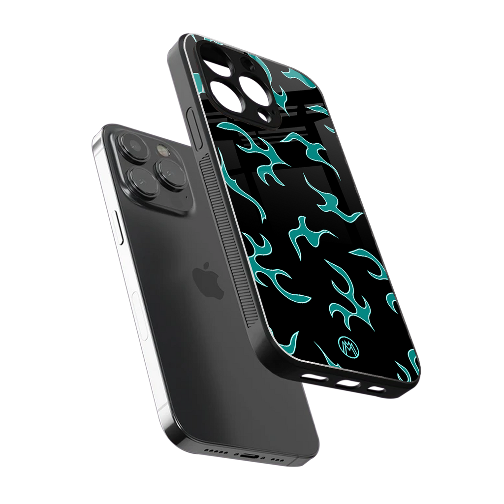 lil blue flames back phone cover | glass case for iphone 16 pro max