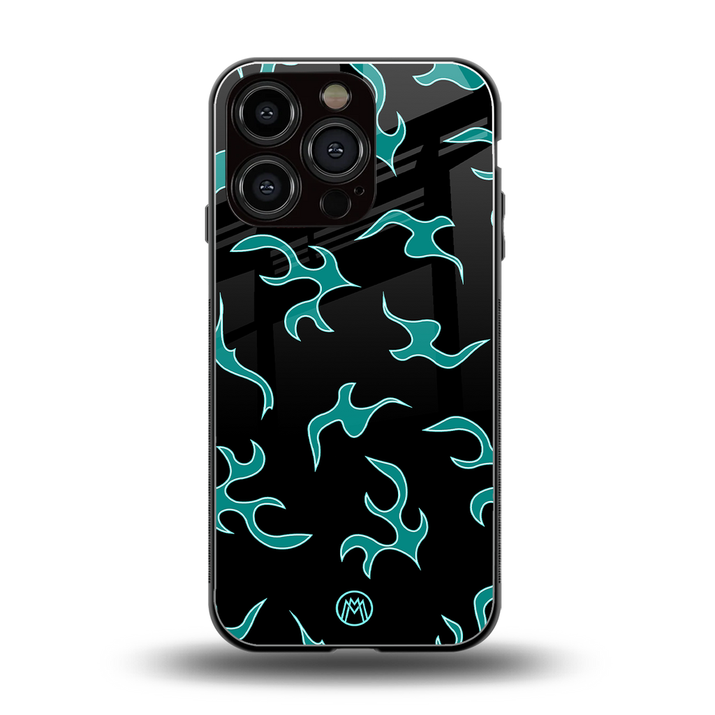lil blue flames back phone cover | glass case for iphone 16 pro
