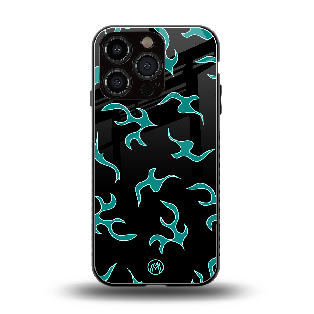 lil blue flames back phone cover | glass case for iphone 16 pro