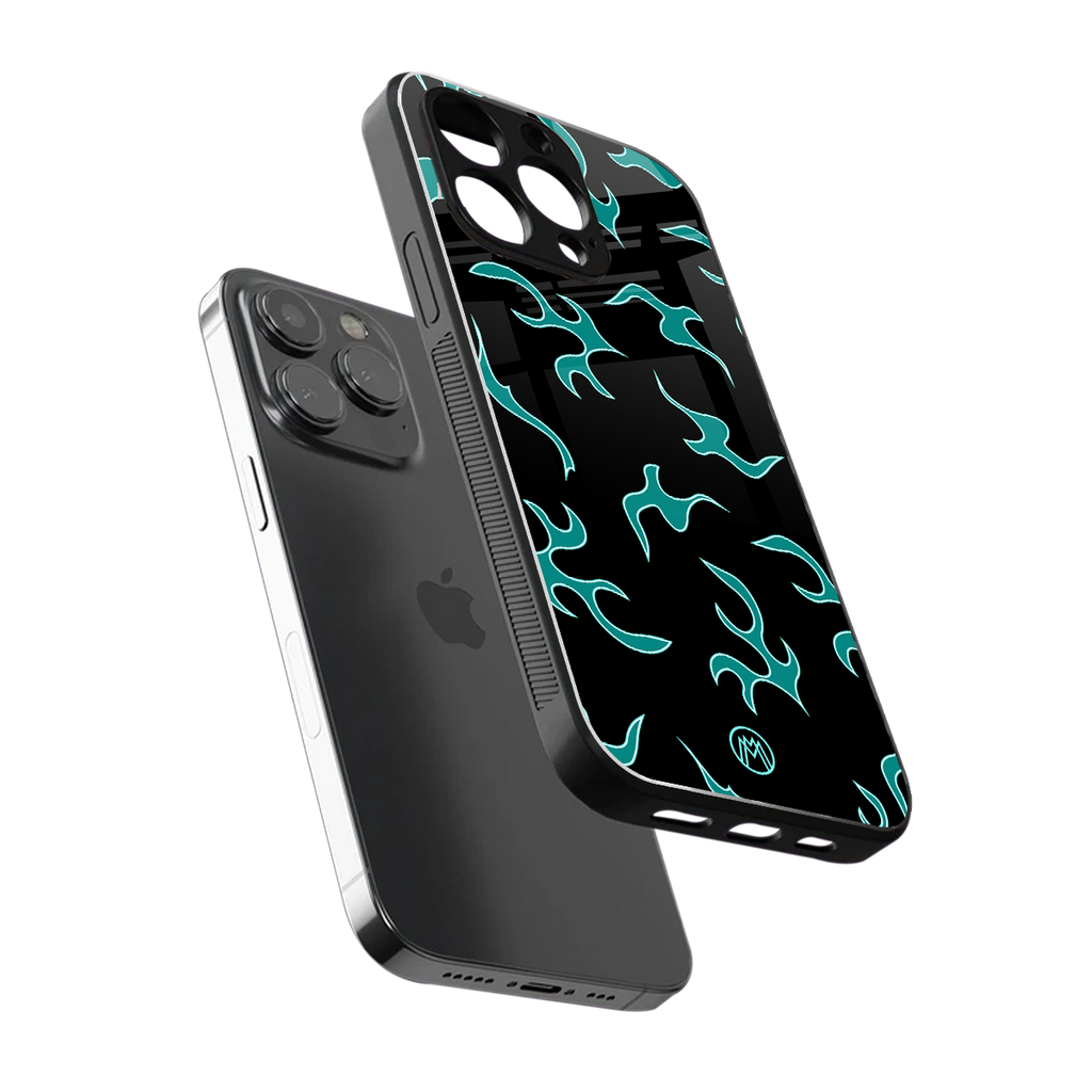 lil blue flames back phone cover | glass case for iphone 16 pro