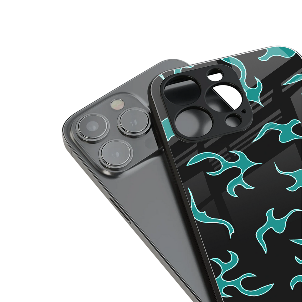lil blue flames back phone cover | glass case for iphone 16 pro