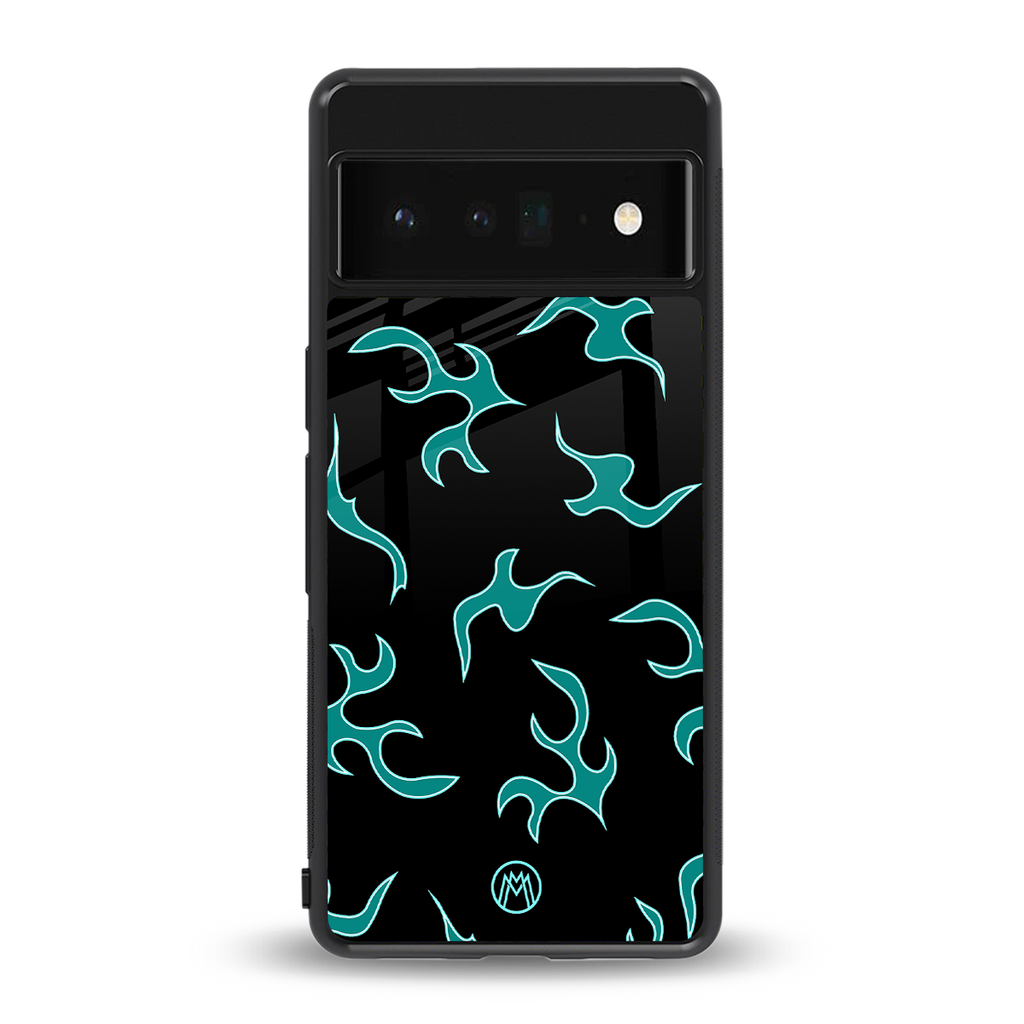 lil blue flames back phone cover | glass case for google pixel 6 pro