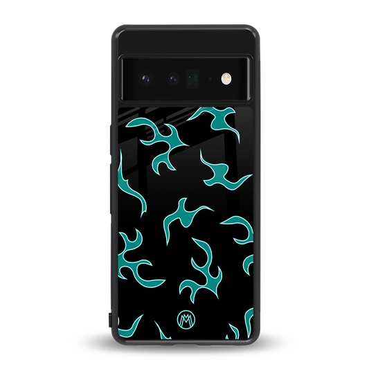 lil blue flames back phone cover | glass case for google pixel 6 pro