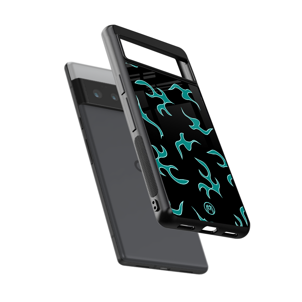 lil blue flames back phone cover | glass case for google pixel 6 pro