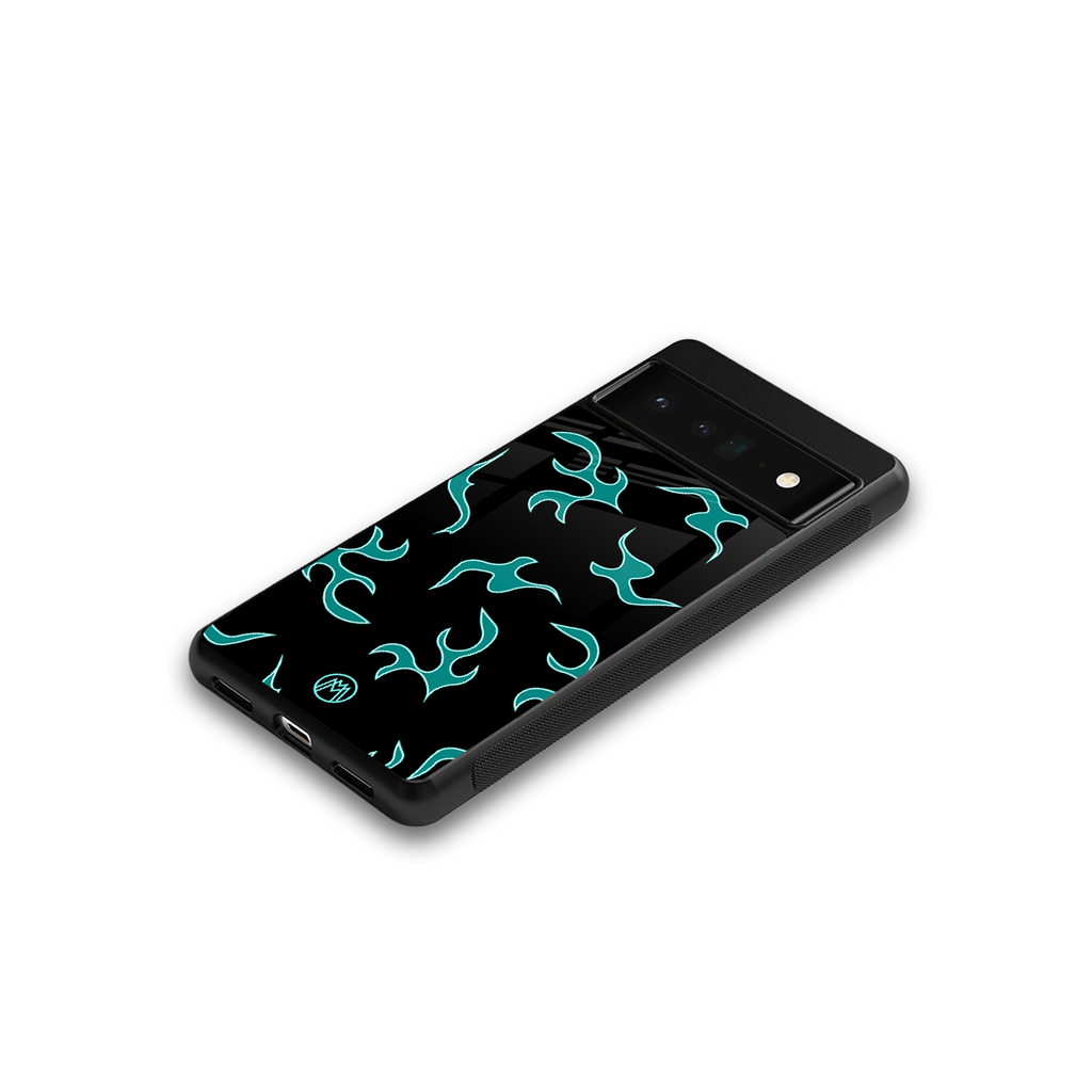 lil blue flames back phone cover | glass case for google pixel 6 pro