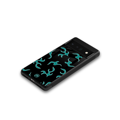 lil blue flames back phone cover | glass case for google pixel 6 pro