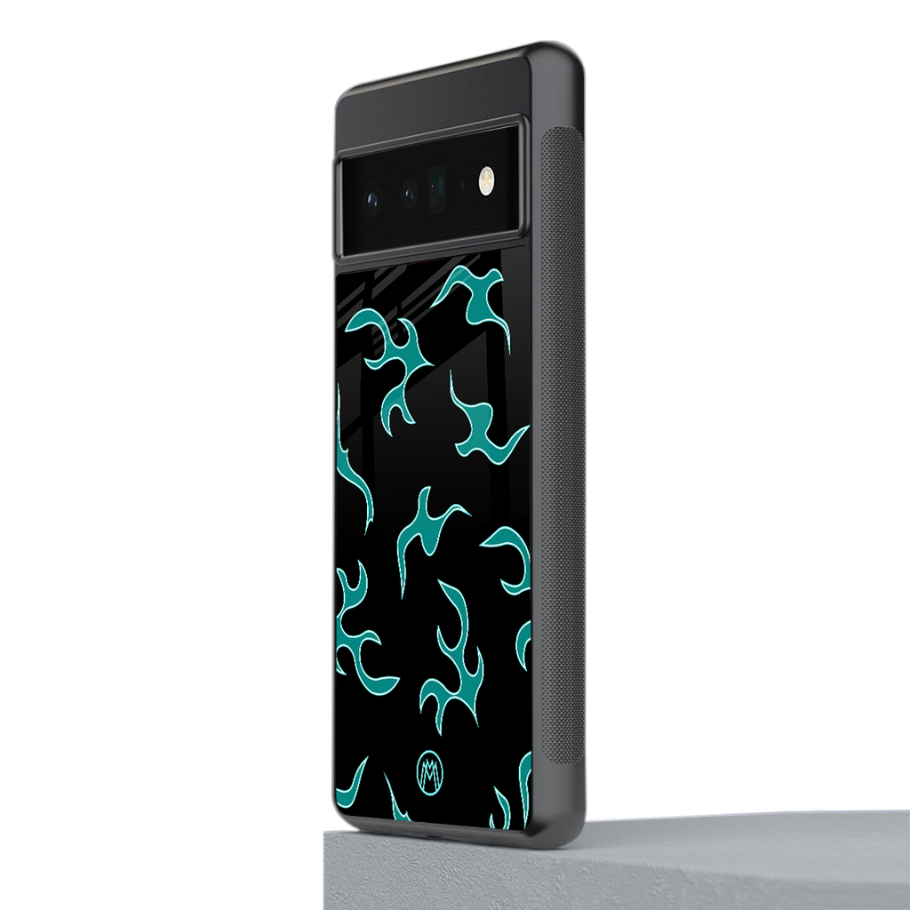 lil blue flames back phone cover | glass case for google pixel 6 pro