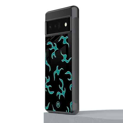 lil blue flames back phone cover | glass case for google pixel 6 pro