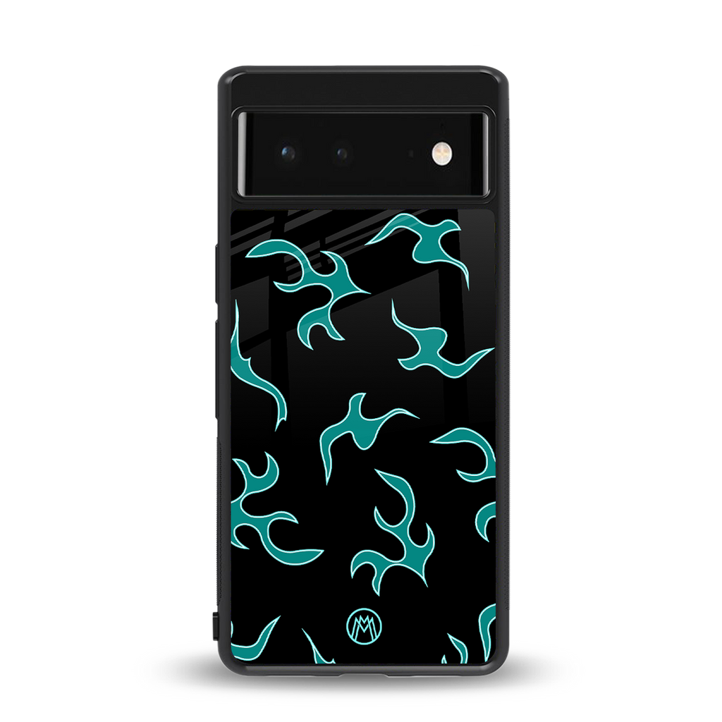 lil blue flames back phone cover | glass case for google pixel 6