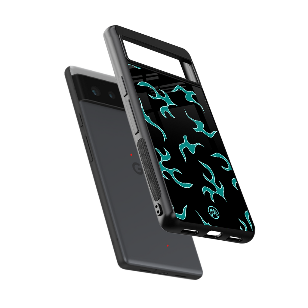 lil blue flames back phone cover | glass case for google pixel 6