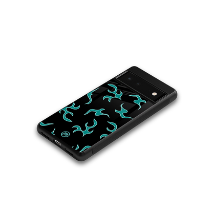 lil blue flames back phone cover | glass case for google pixel 6