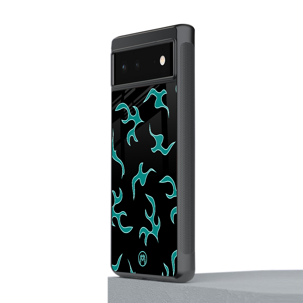 lil blue flames back phone cover | glass case for google pixel 6