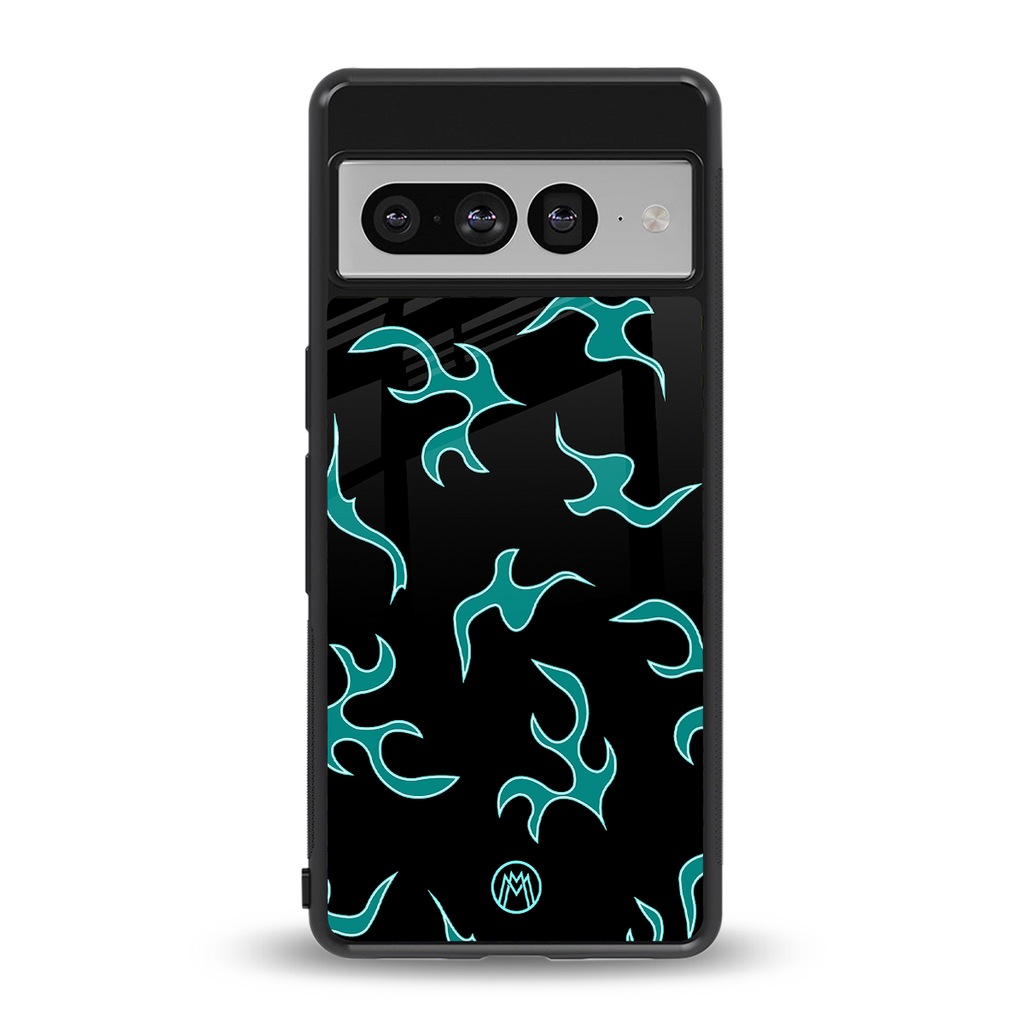 lil blue flames back phone cover | glass case for google pixel 7 pro