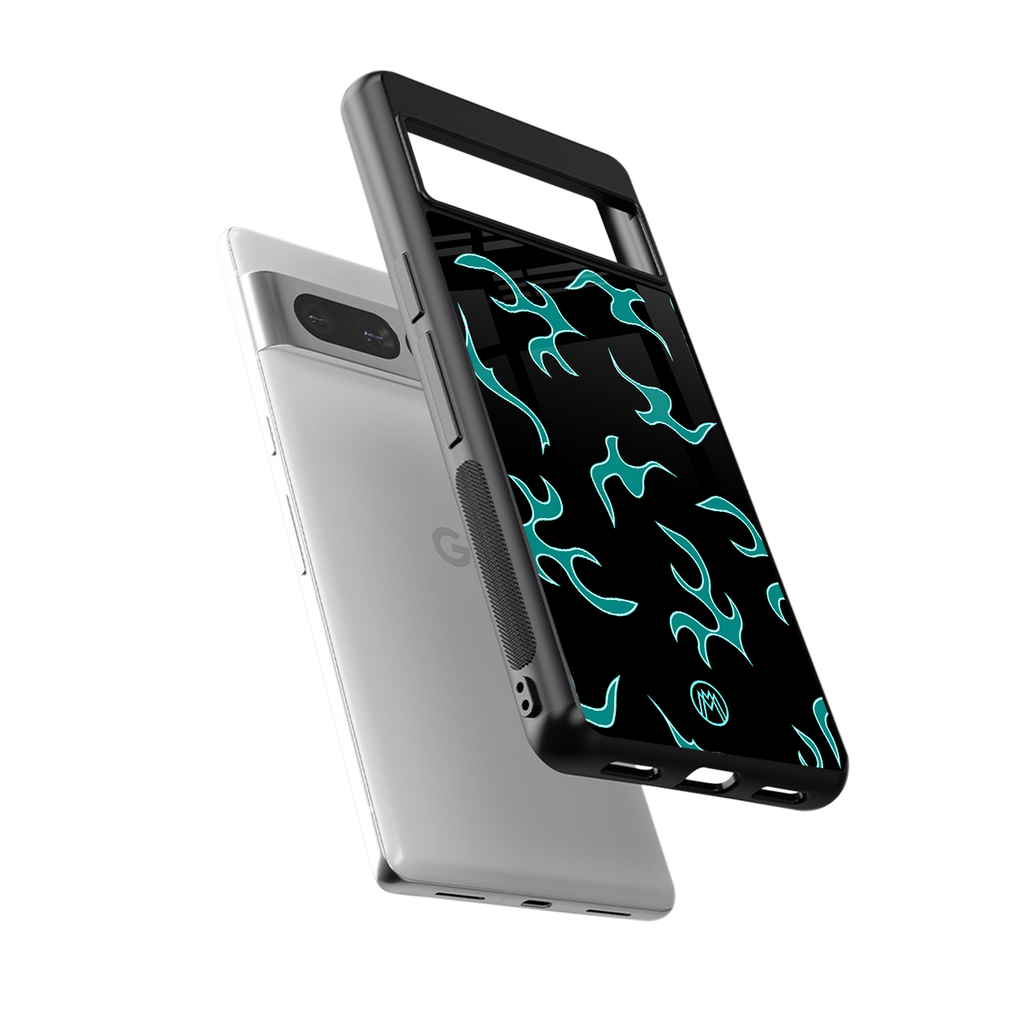lil blue flames back phone cover | glass case for google pixel 7 pro