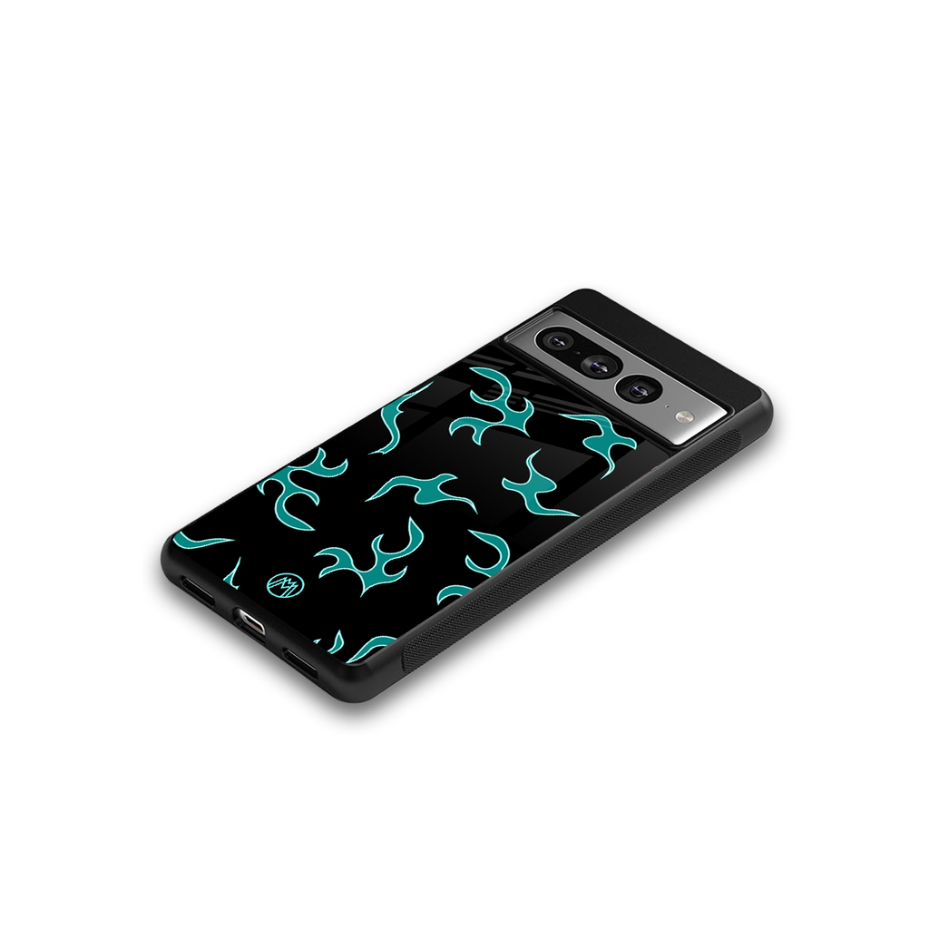 lil blue flames back phone cover | glass case for google pixel 7 pro