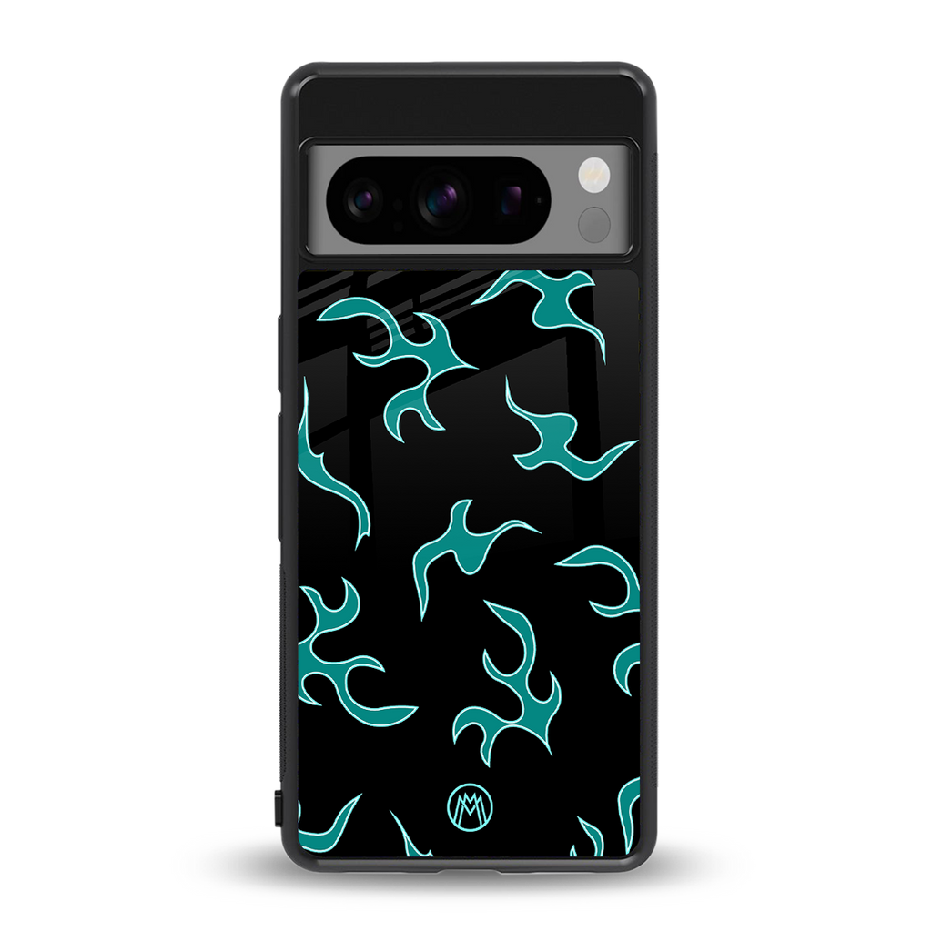 lil blue flames back phone cover | glass case for google pixel 8 pro