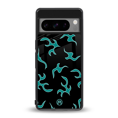 lil blue flames back phone cover | glass case for google pixel 8 pro